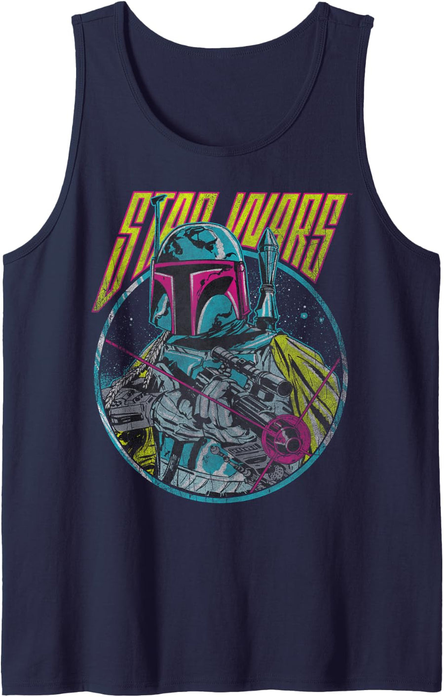 Star Wars Boba Fett Retro Faded Circle Logo Portrait Tank Top - Navy Blue