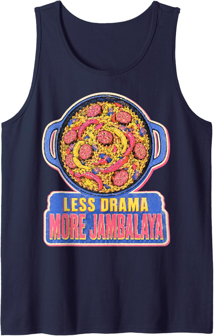 Less Drama More Jambalaya Riso Cajun Louisiana Mardi Gras Sleeveless Tank Top - Navy Blue