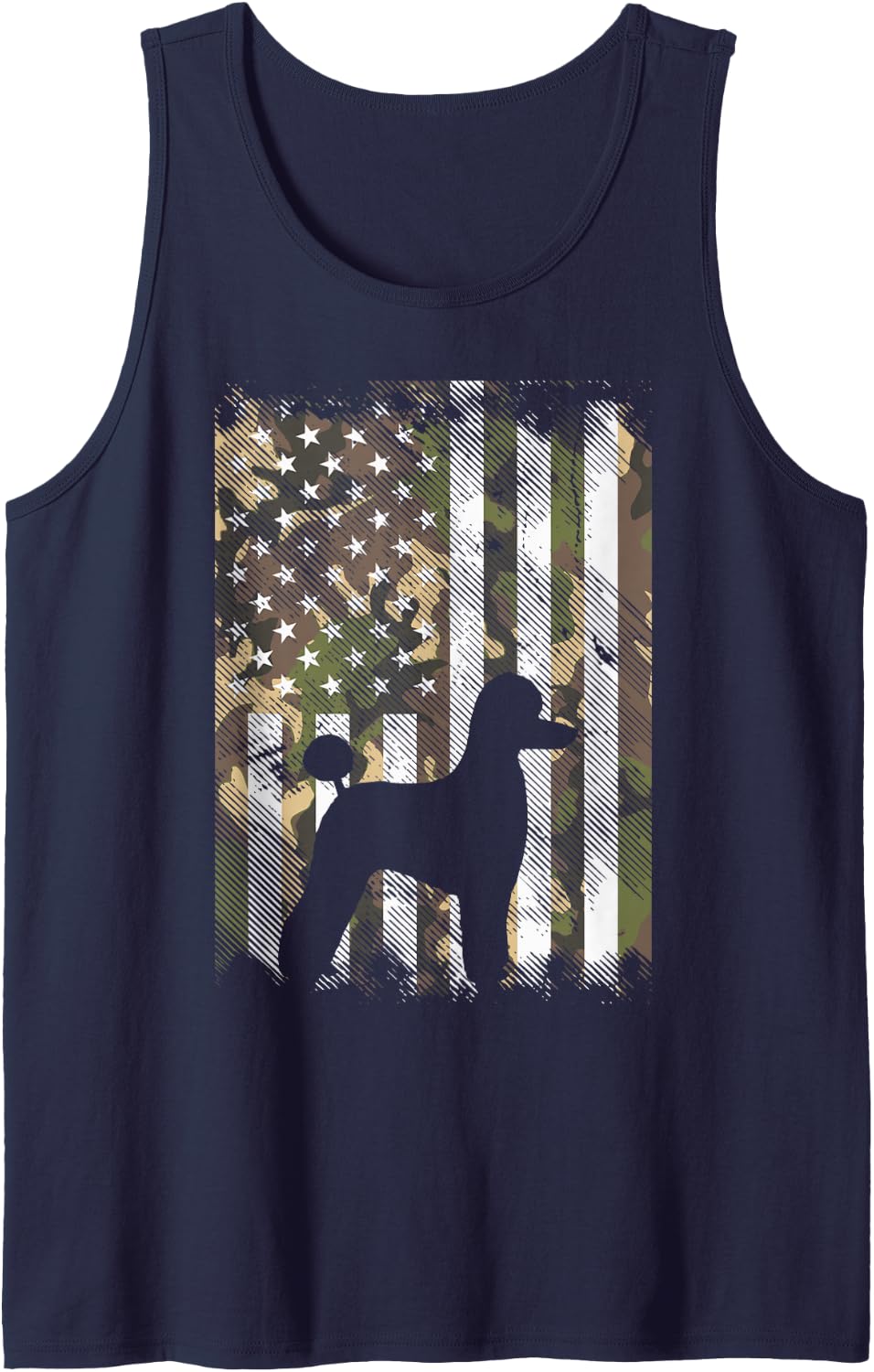 Camo America Flag Poodle Vintage Patriotic Dog Lover Gift Tank Top - Navy Blue