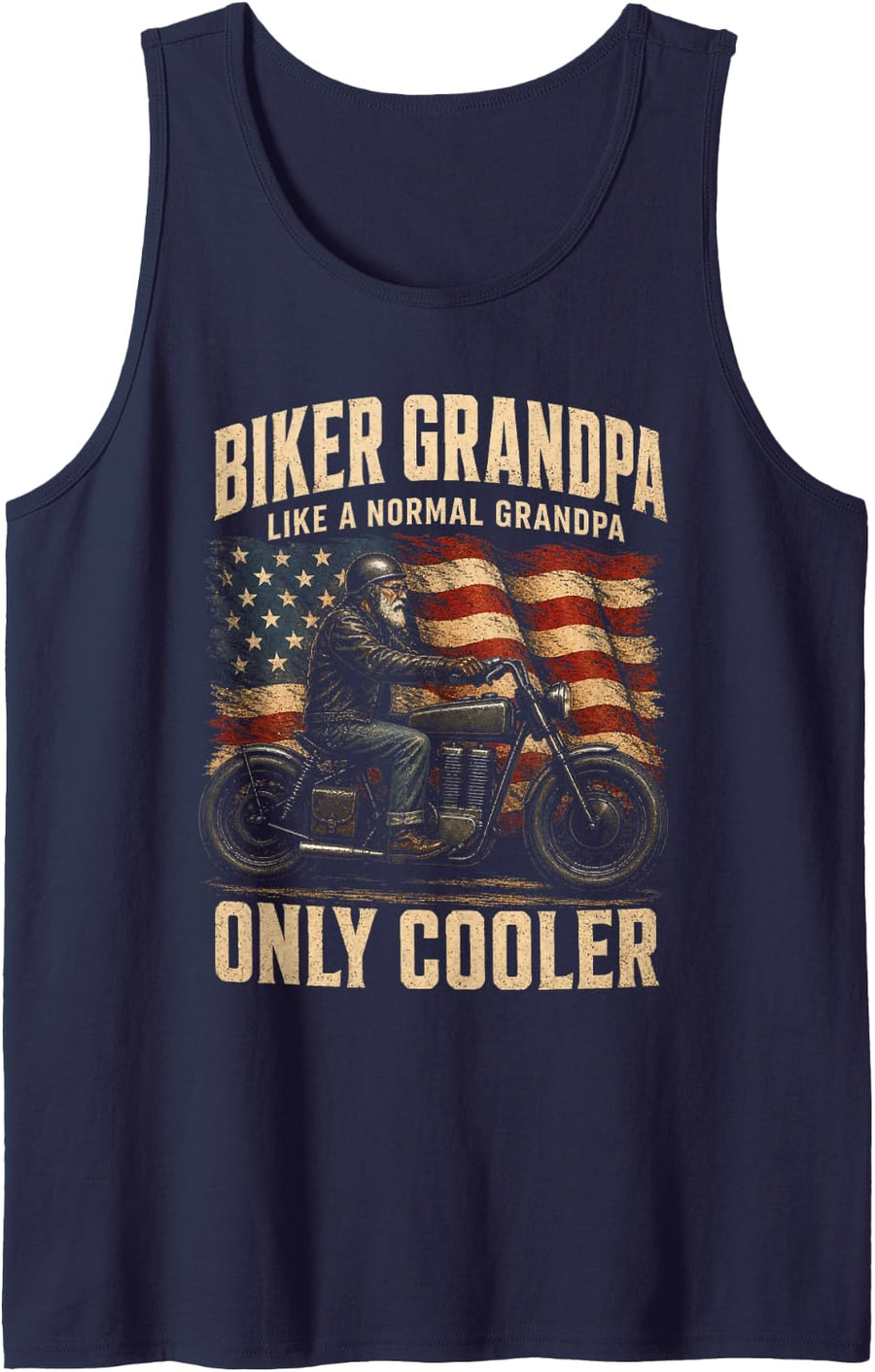 Motorcycle Biker Grandpa Like A Normal Grandpa Only Cooler Sleeveless Tank Top - Navy Blue