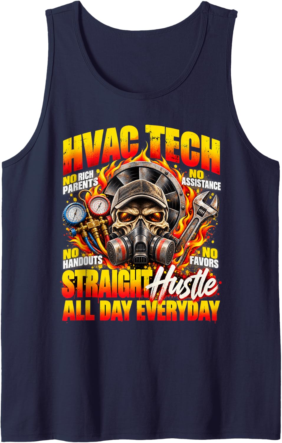 HVAC Tech Straight Hustle All Day Everyday Work Sleeveless Tank Top - Navy Blue