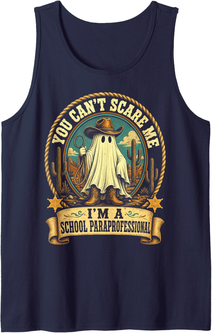 Back to School Paraprofessional Fall Spooky Ghost Classroom Sleeveless Tank Top - Navy Blue