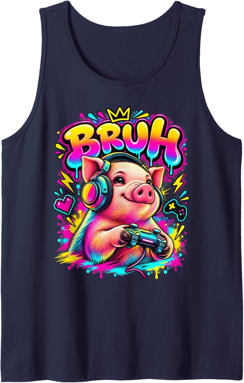 Bruh Pig Funny Video Games Boys Animal Lover Sleeveless Tank Top - Navy Blue