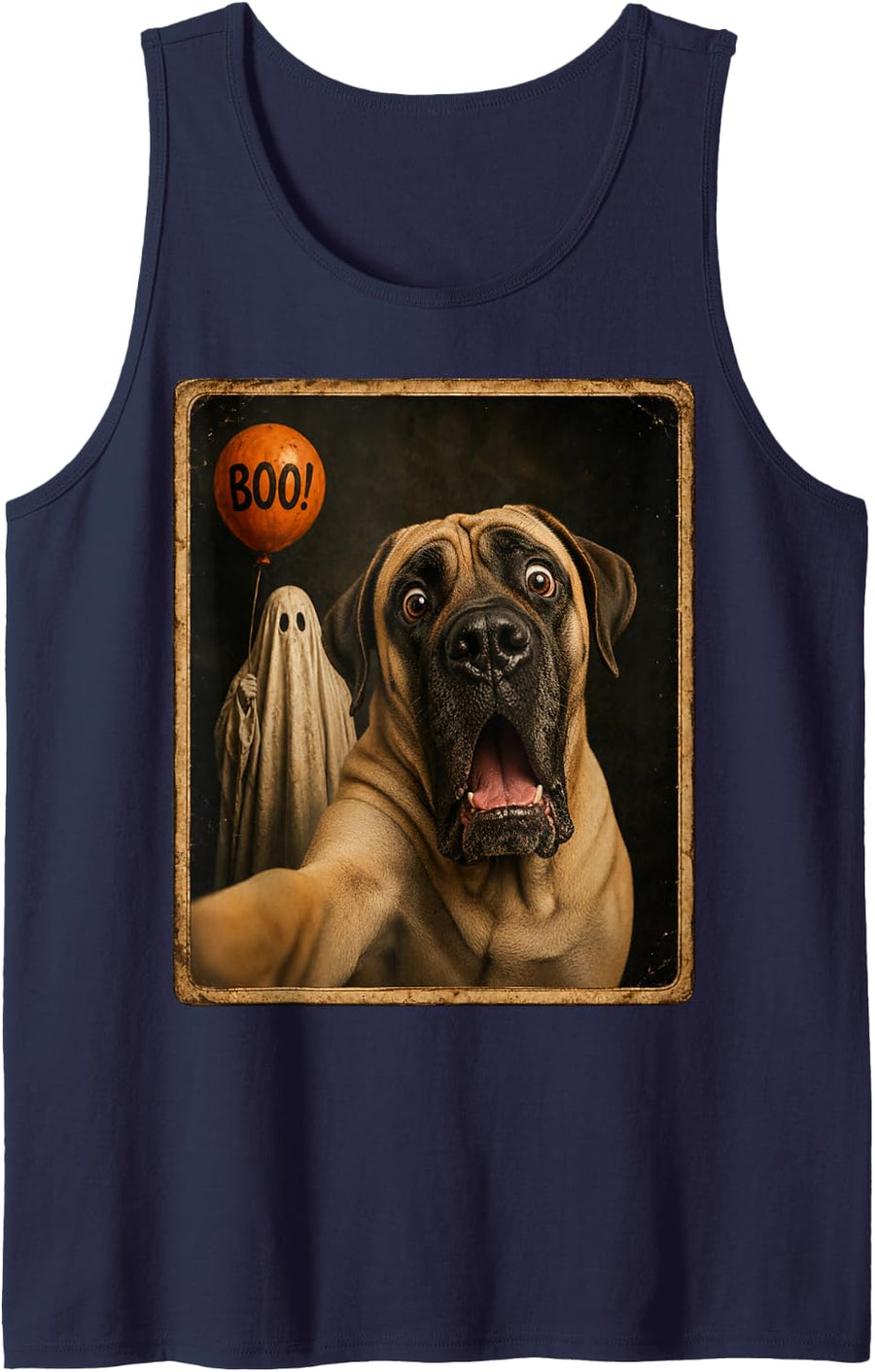 Mastiff Halloween Ghost Selfie Boo Dog Meme Graphic Sleeveless Tank Top - Navy Blue