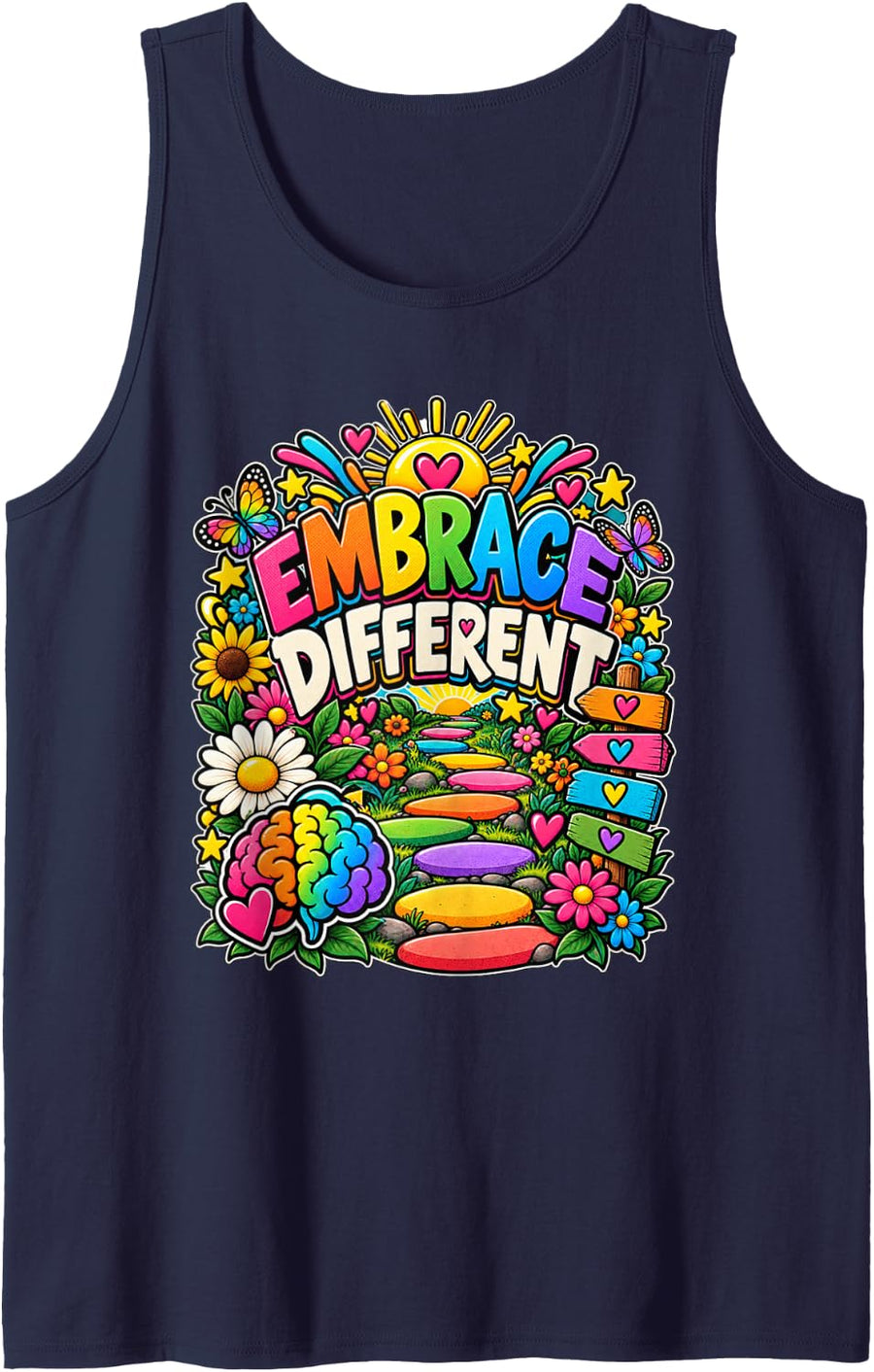 Embrace Different Neurodiversity Mental Health Support Sleeveless Tank Top - Navy Blue