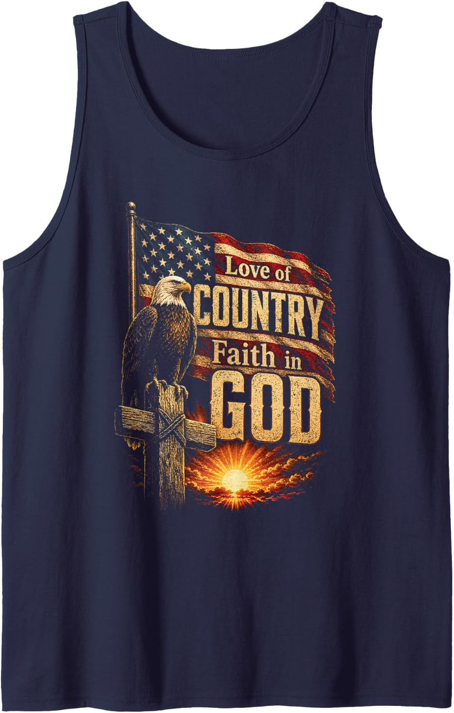 Patriotic Christian Love of Country Faith in God Bald Eagle Sleeveless Tank Top - Navy Blue