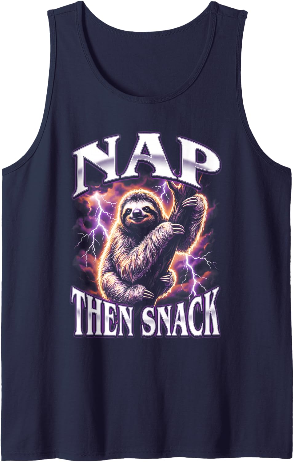 Nap Then Snack Funny Sloth Nap Lover Sleeveless Tank Top - Navy Blue
