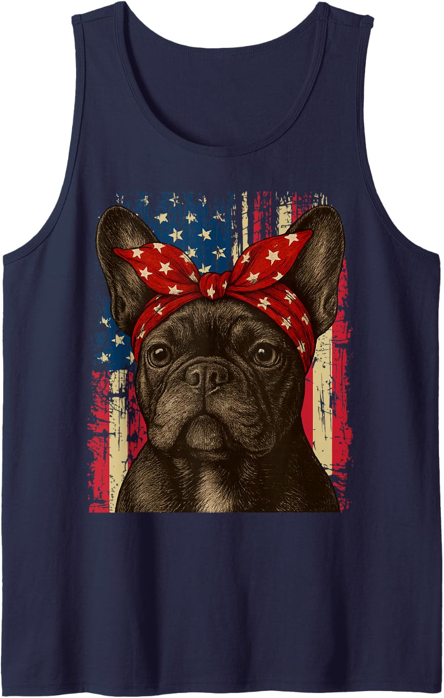 Frenchie 4th of July French Dog USA Flag Where's the Paw-ty Tank Top - Navy Blue