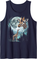 Giraffe Howling at Moon Retro 90's Safari Animal Tank Top - Navy Blue