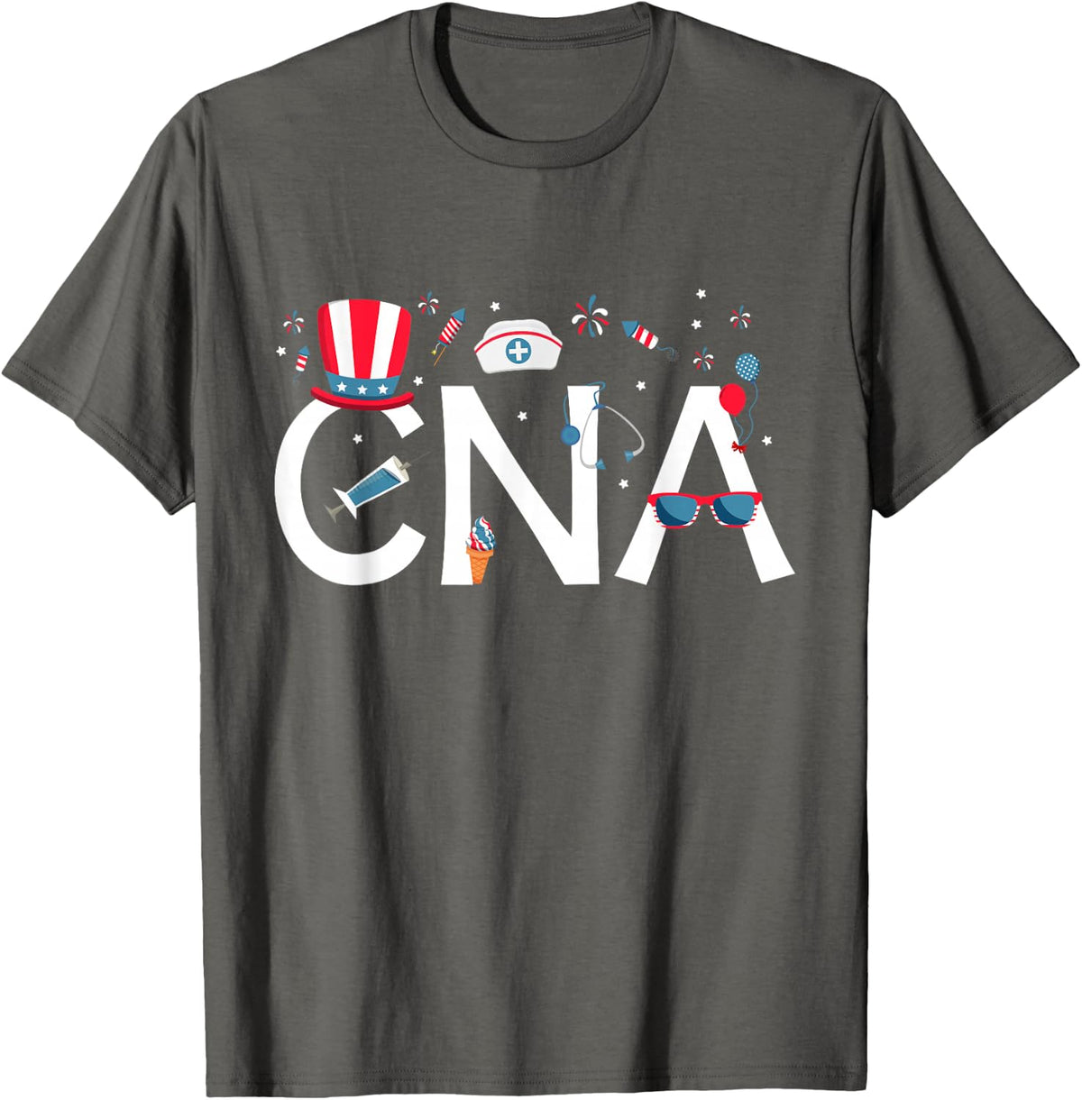 American CNA 4th of July Nursing Certified Nursing Assistant T-Shirt - Asphalt Grey