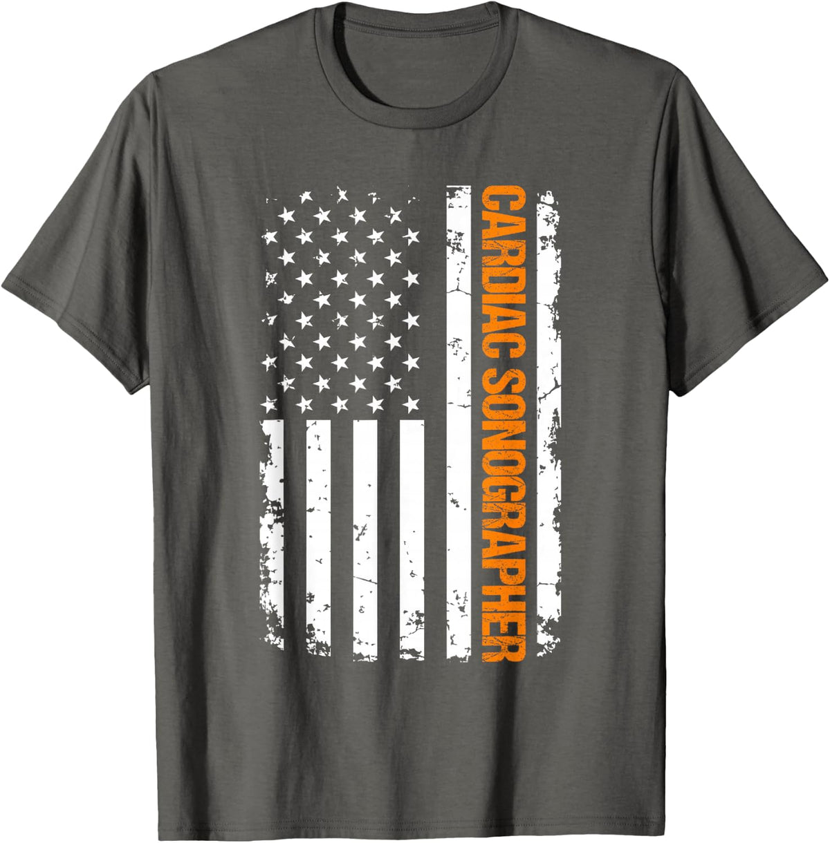 Cardiac Sonographer USA Flag T-Shirt - Asphalt Grey