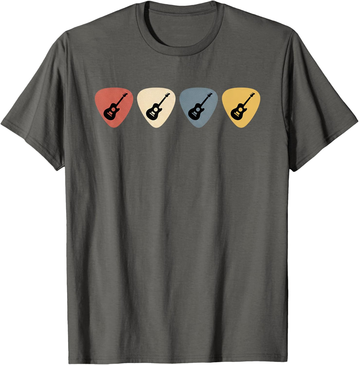 Guitar Pick Row Retro Acoustic Guitar Picks for Guitarists T-Shirt - Asphalt Grey