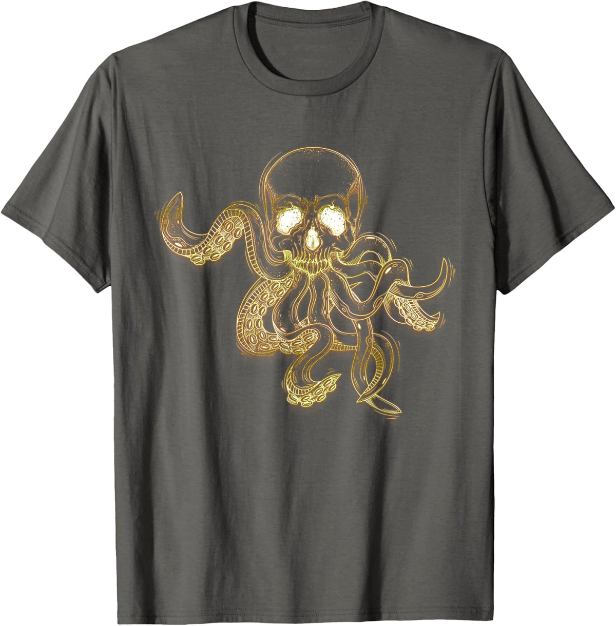 Octopus Skull Graphic T-Shirt Tentacles Steampunk Art Shirt - Asphalt Grey