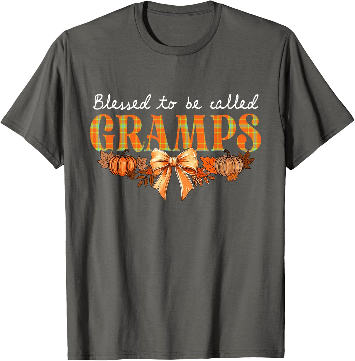 Blessed to Be Called Gramps Coquette Bow Thanksgiving T-Shirt - Asphalt Grey