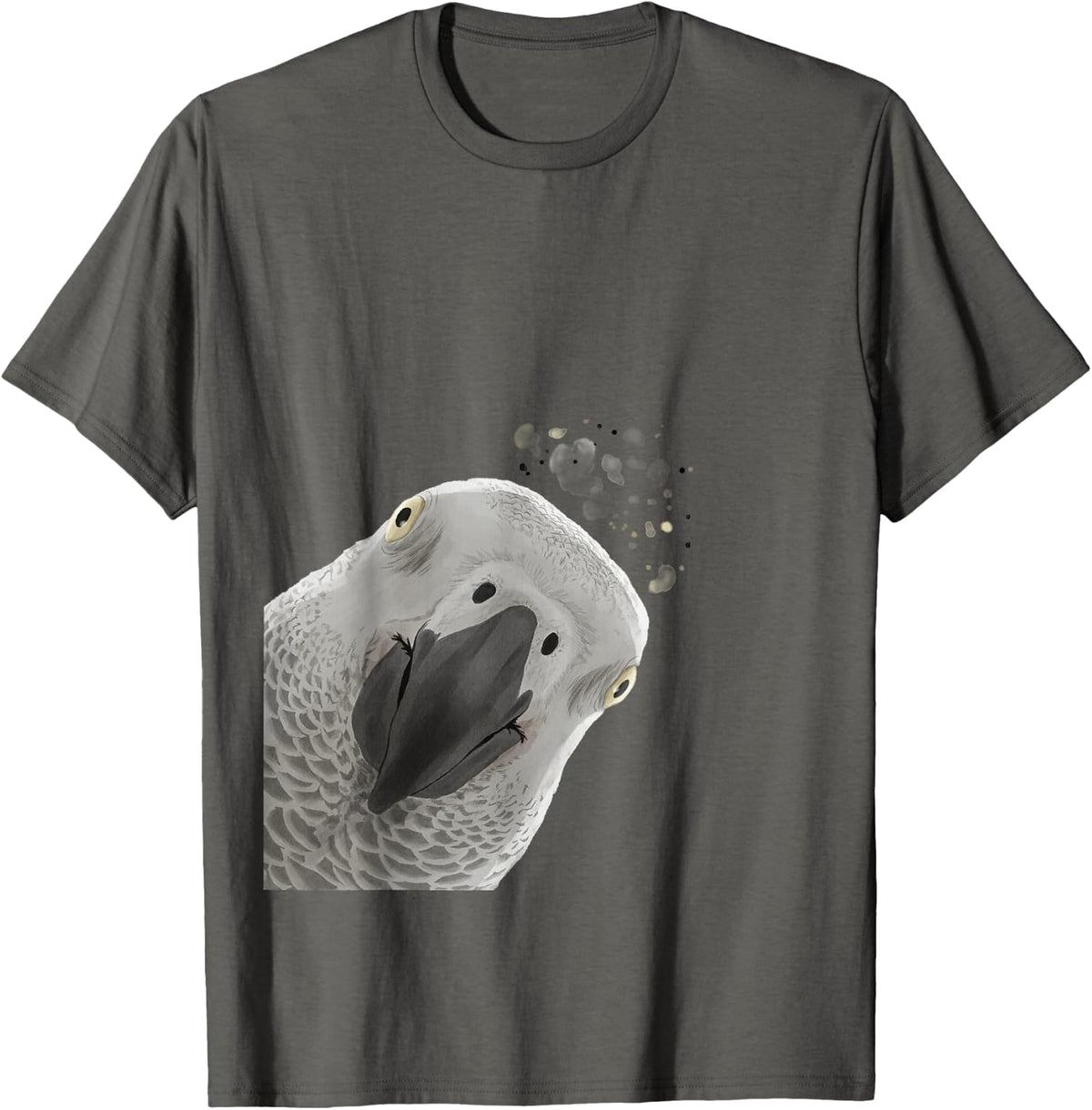 Funny Bird Curious African Gray Parrot T-Shirt - Asphalt Grey