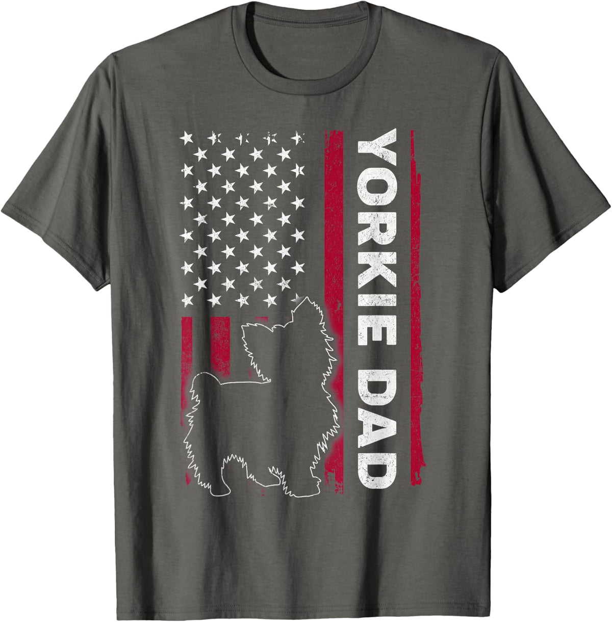 Yorkie Dog Vintage US American Flag Yorkie Dad Fathers Day T-Shirt - Asphalt Grey