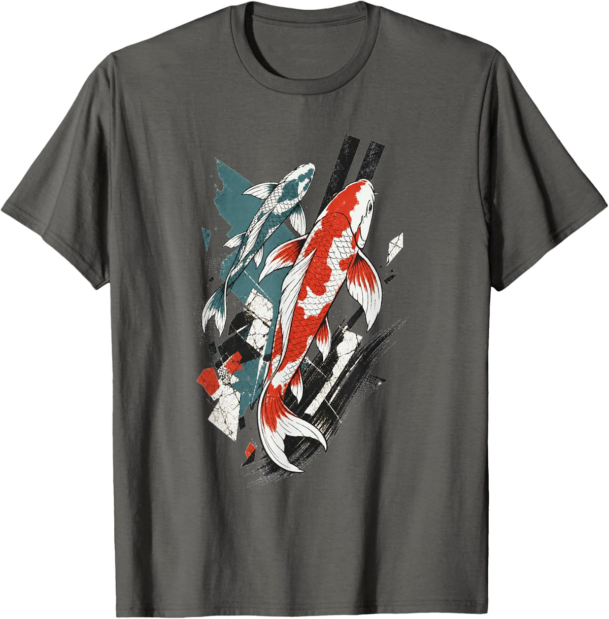 Koi Fish Street Art Concrete Current Illustration T-Shirt - Asphalt Grey