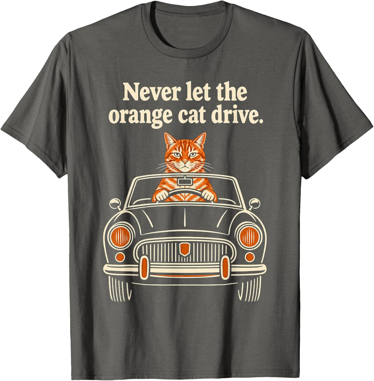 Ginger Cat Owner Funny Driving Meme T-Shirt - Asphalt Grey