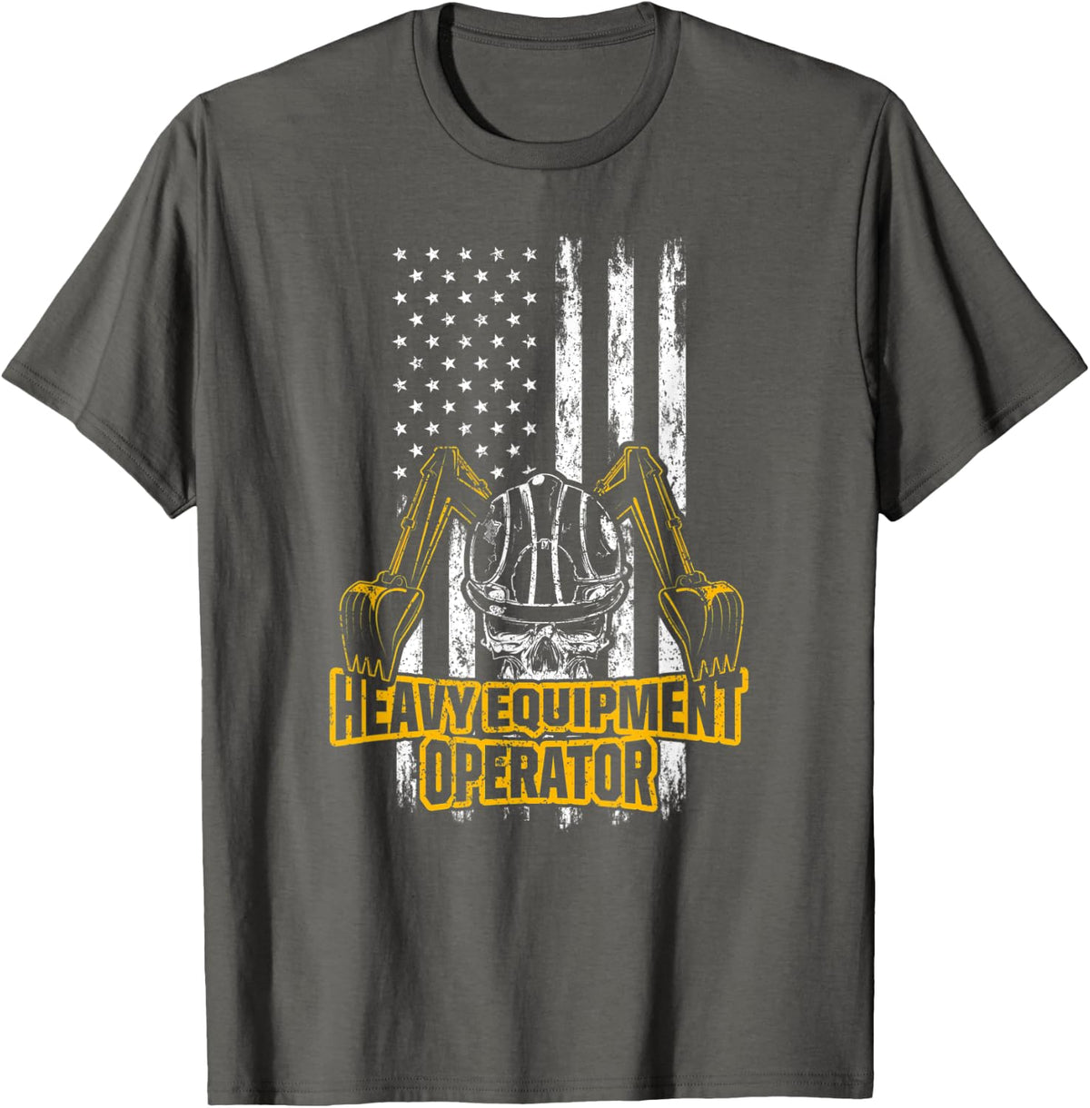 Mens Heavy Equipment Operator US Flag T-Shirt - Asphalt Grey