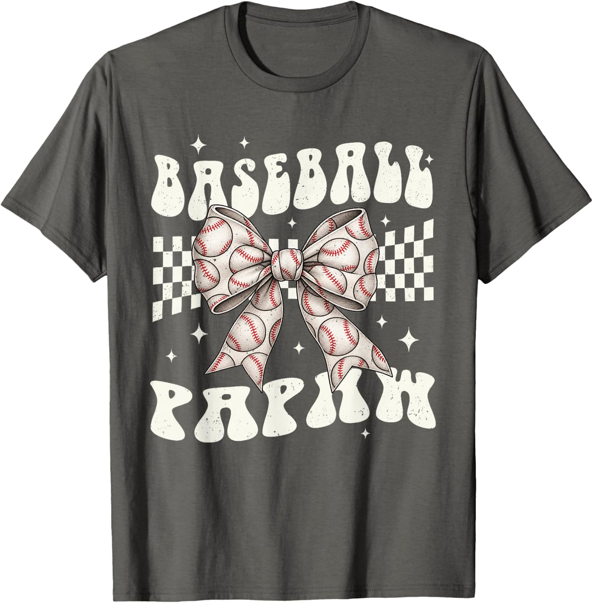 Baseball Papaw Coquette Bow Family Matching T-Shirt - Asphalt Grey