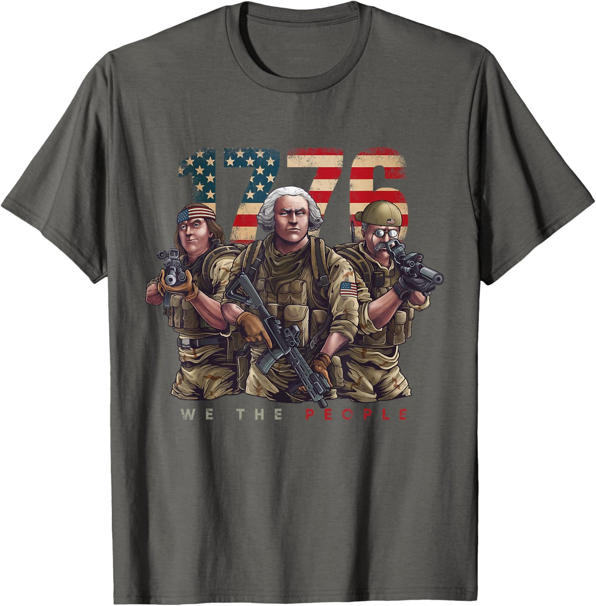 George Washington Ben Franklin Special Operators July 4th T-Shirt - Asphalt Grey