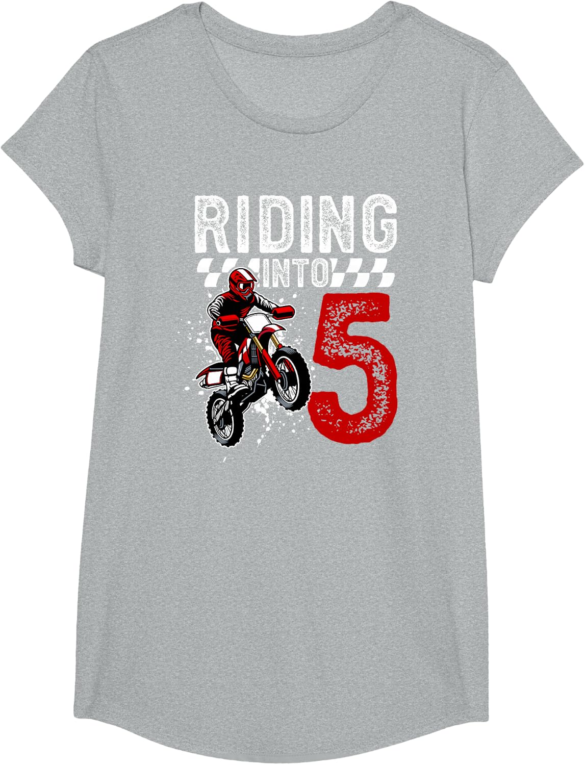 5th Dirt Bike Birthday Five Year Old Dirt Biker Birthday T-Shirt - Girls Heather Grey