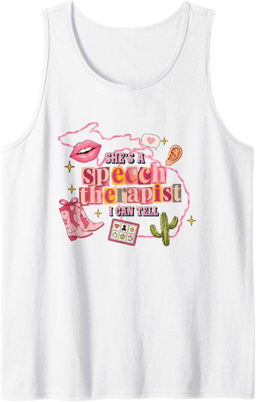 She’s a Speech Therapist I Can Tell Western Therapy SLP Sleeveless Tank Top - White