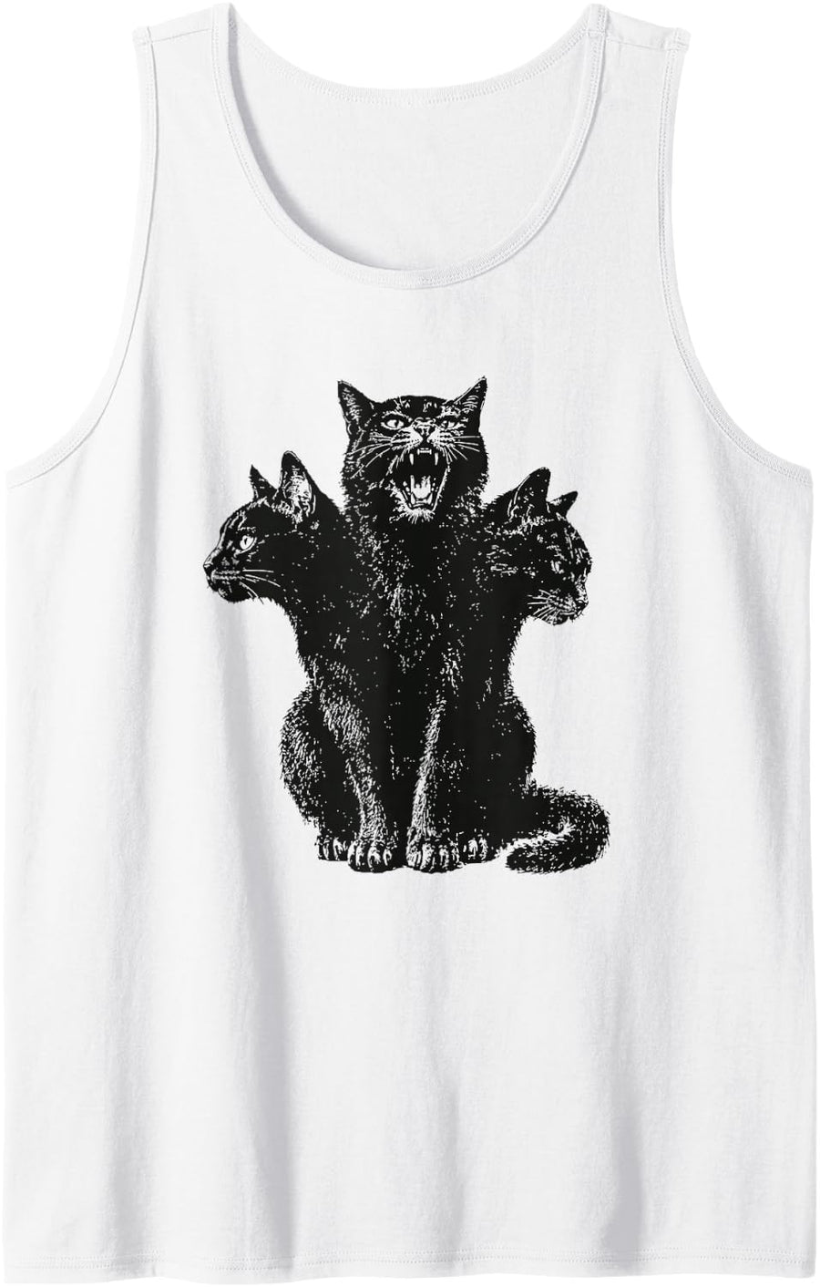Vintage Grunge 90s Halloween Cat Goth Horror 3 Headed Cat Sleeveless Tank Top - White