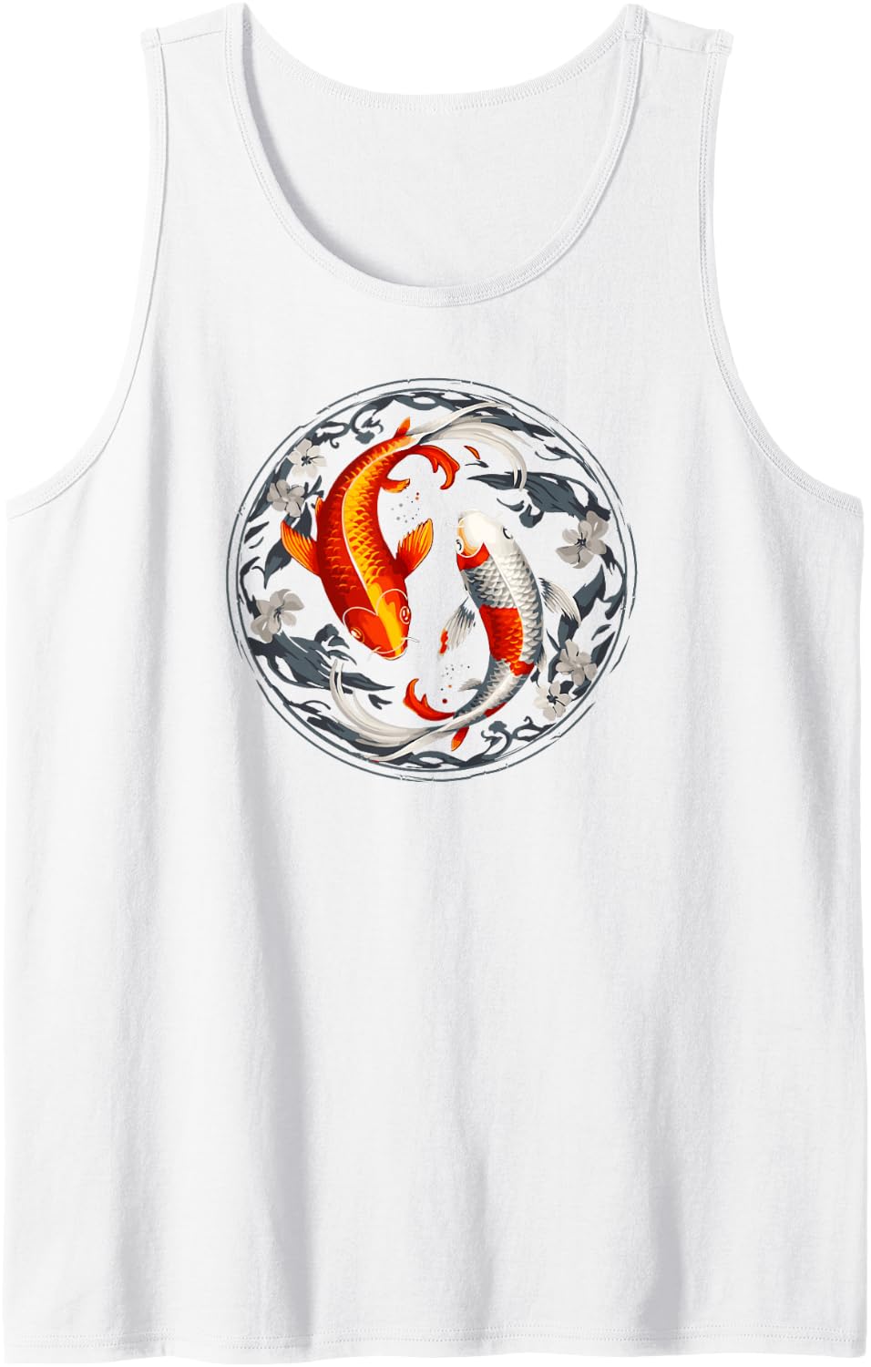 Koi Fish Carp Blossom Flower Pond Japanese Art Tank Top - White