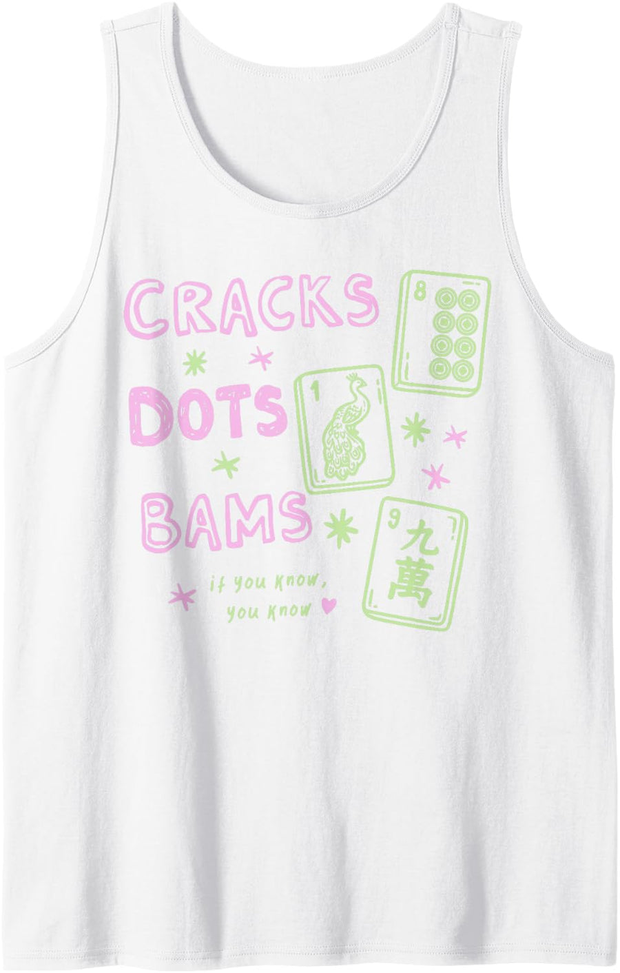 Cracks Dots Bams Funny Mahjong Lovers Tile Game Sleeveless Tank Top - White