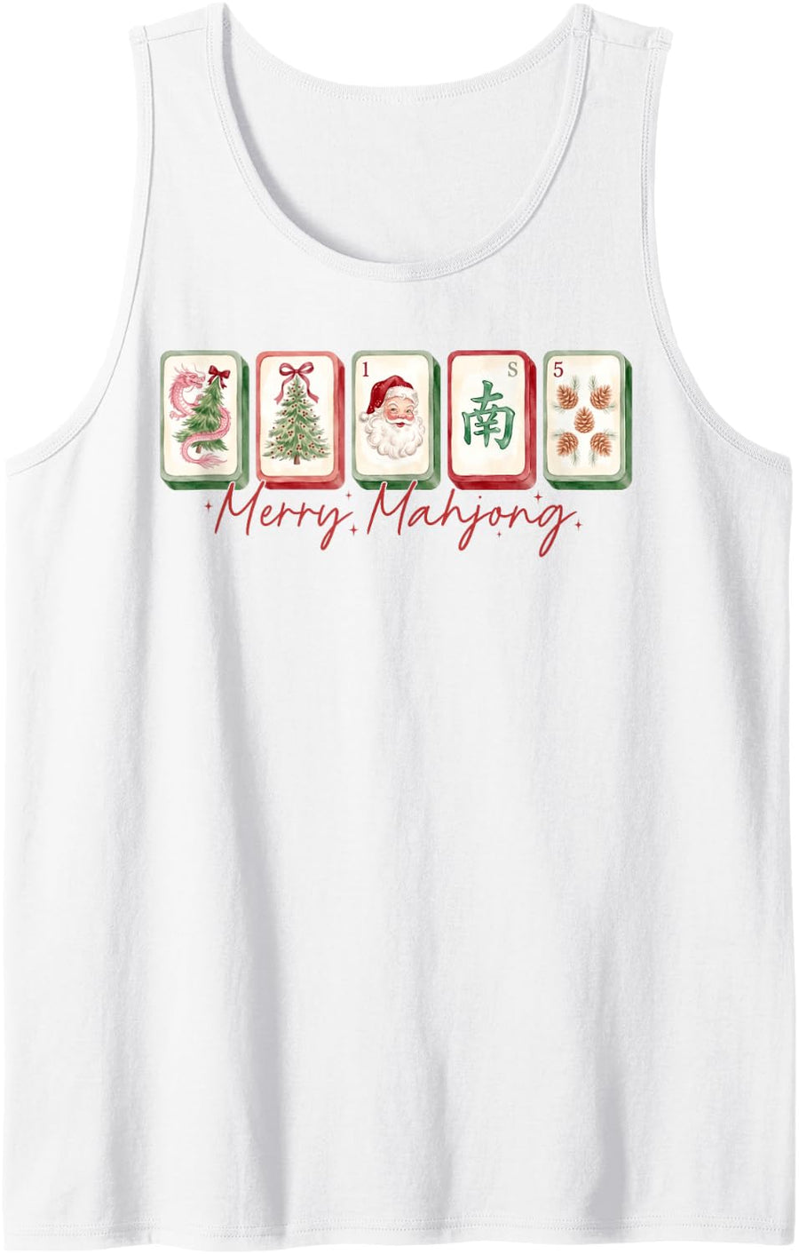 Merry Mahjong Christmas Tiles Funny Mahjong Player Xmas Sleeveless Tank Top - White