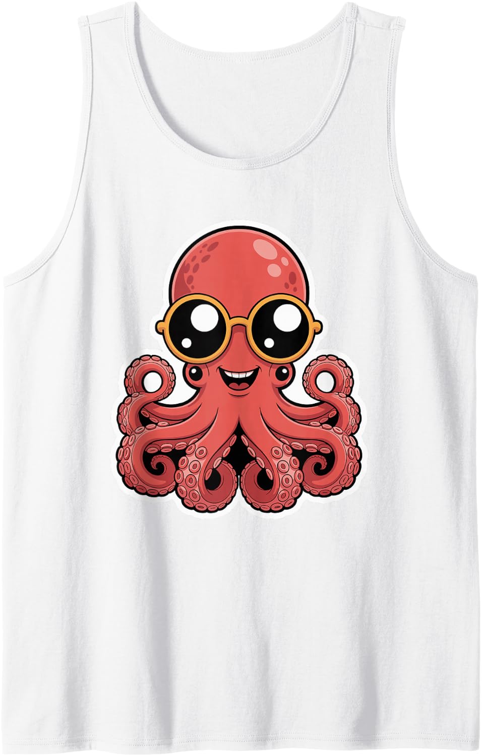 Nerdy Octopus with Goggles Cartoon Tank Top - White