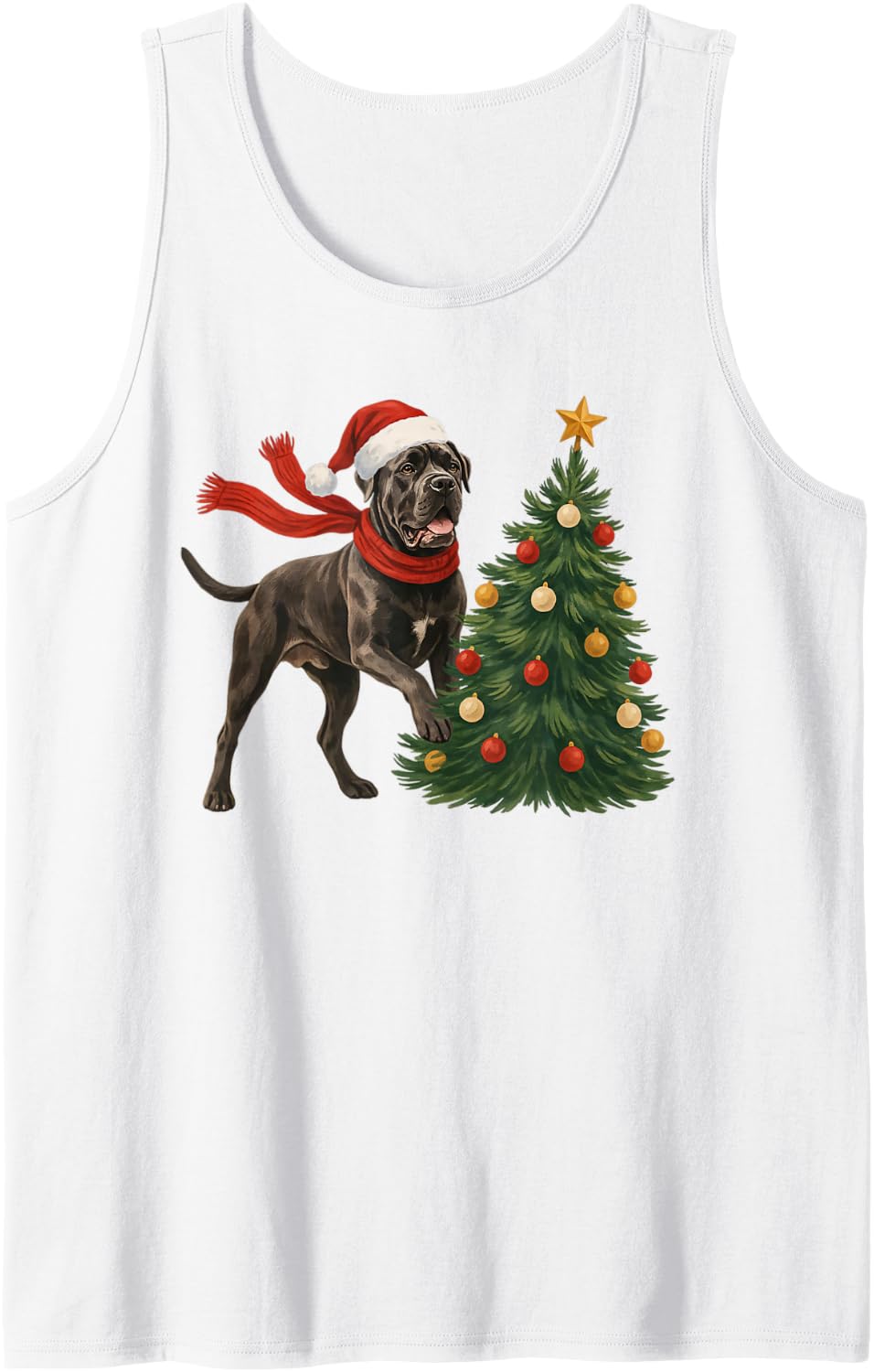Christmas Cane Corso Italian Mastiff Holiday Tree Santa Sleeveless Tank Top - White