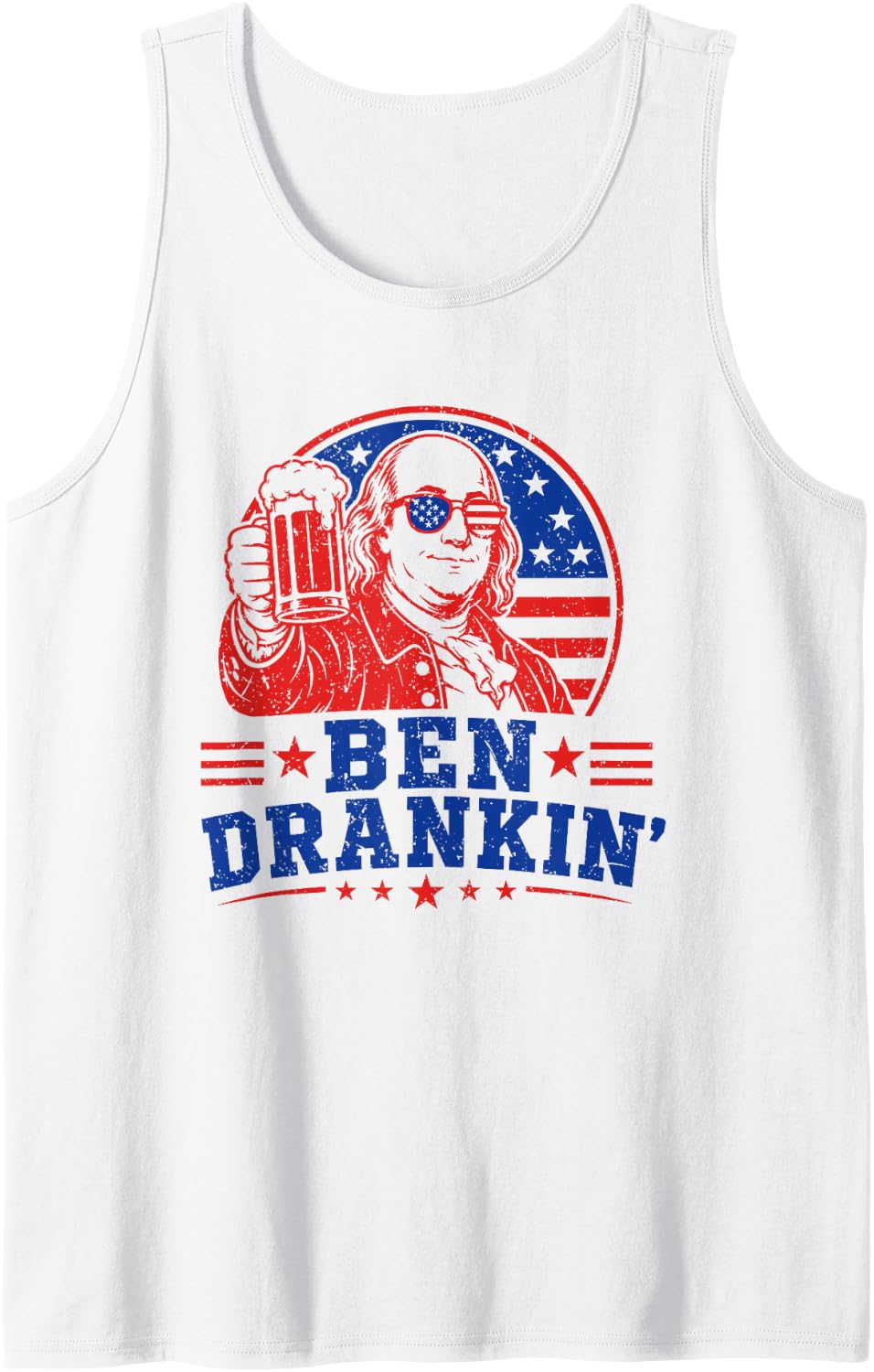 Ben Drankin' Beer Patriotic Tank Top - White