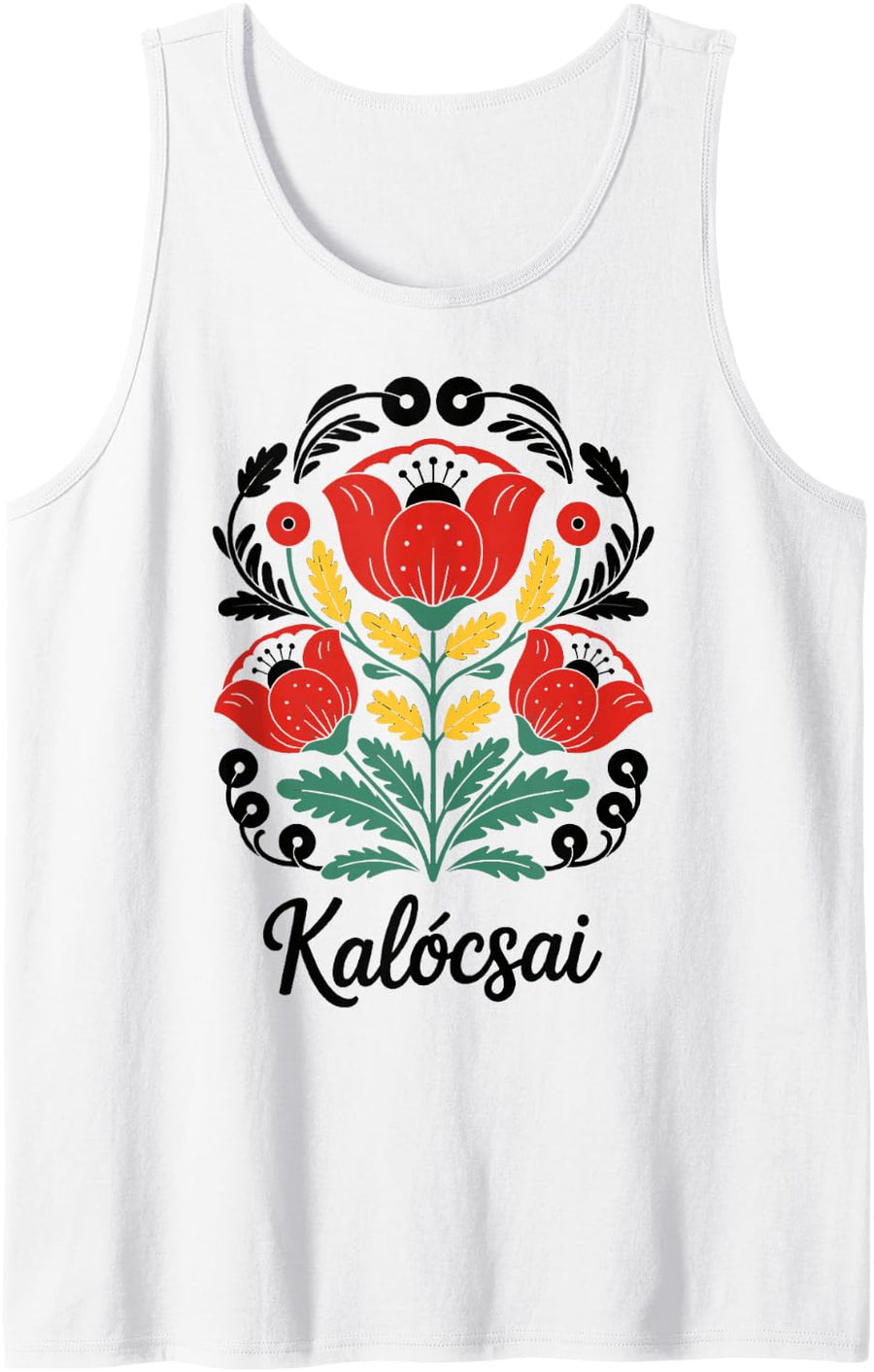 Hungarian Kalocsa Embroidery Flowers Hungary Folk Art Magyar Tank Top - White