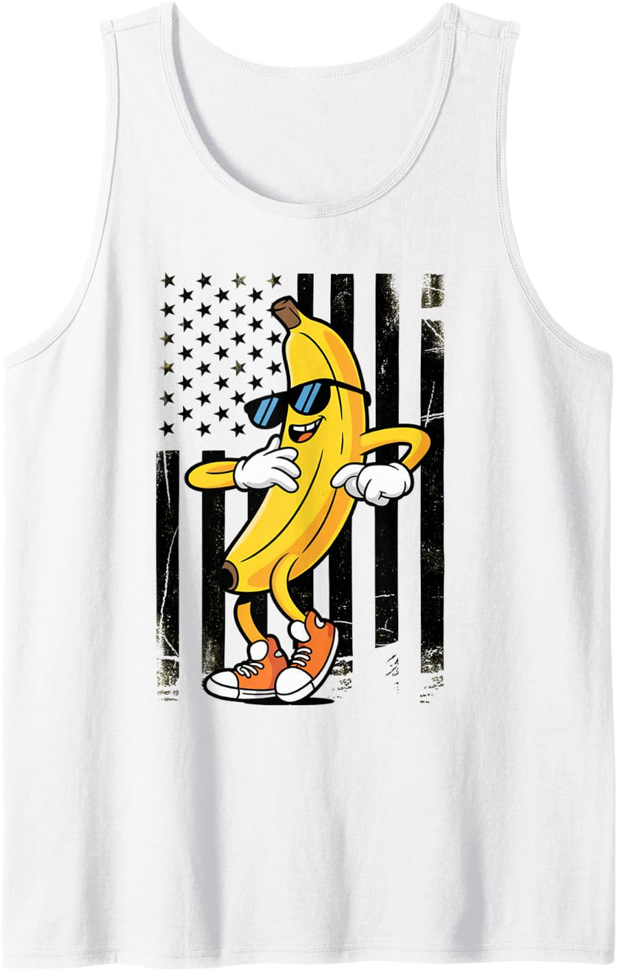 Dancing Banana Retro American Flag Banana Lovers Boys Kids Tank Top - White