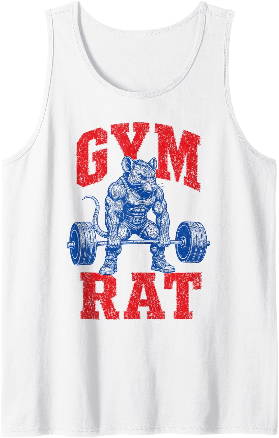 Gym Rat Funny Bodybuilder Weightlifting Workout Tank Top - White