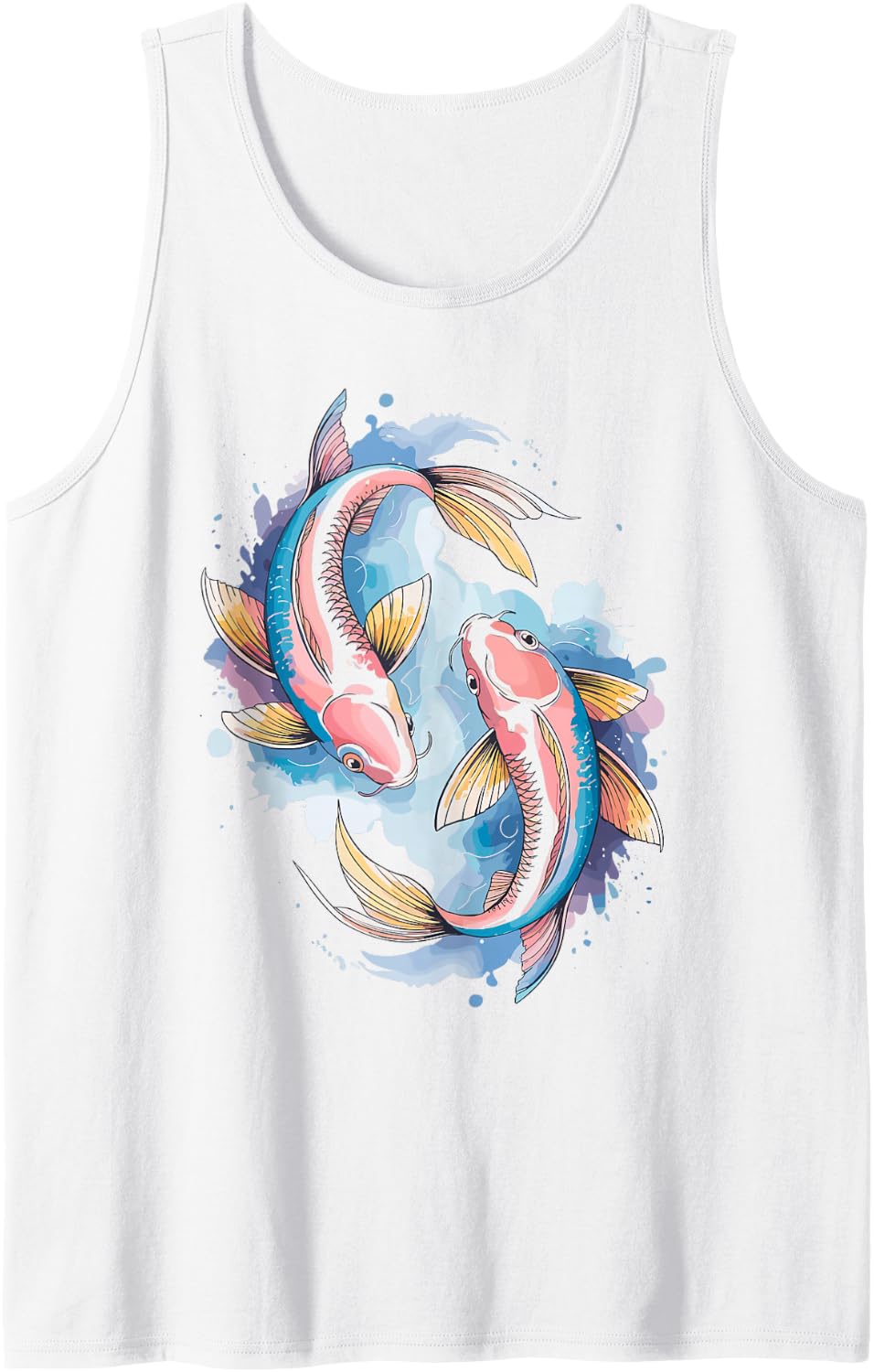 Koi Fish Meditation Aquatic Watercolor Sleeveless Tank Top - White