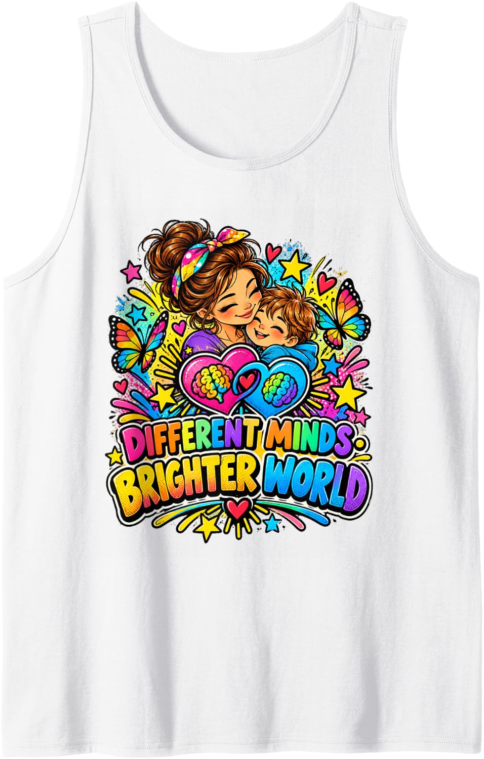 Different Minds Brighter World Neurodiversity Mom Advocate Sleeveless Tank Top - White