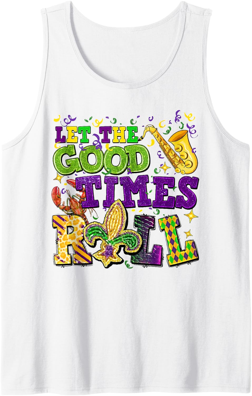 Let The Good Times Roll Mardi Gras Parade Carnival Costume Tank Top - White