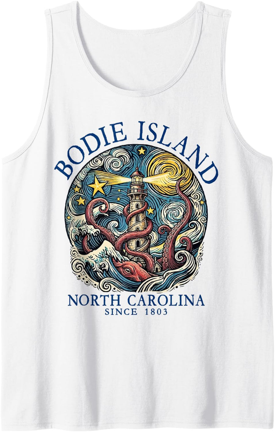 Bodie Island North Carolina Octopus Lighthouse 1803 Blue Sleeveless Tank Top - White