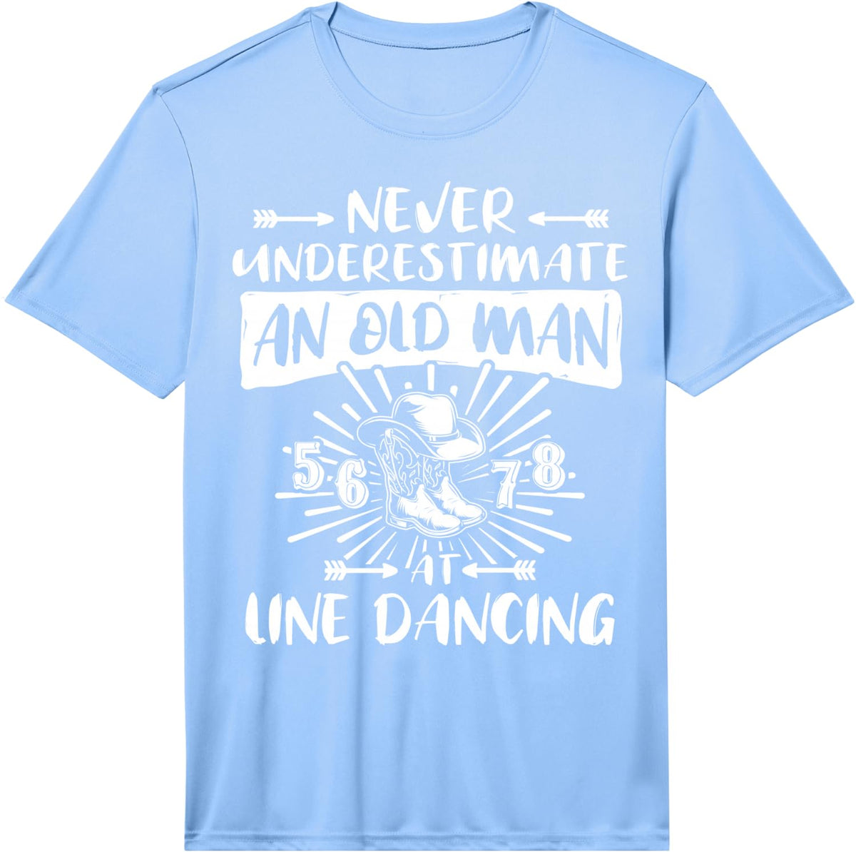 Men's Line Dancing Never Underestimate Old Man Line Dance Performance T-Shirt - Light Blue