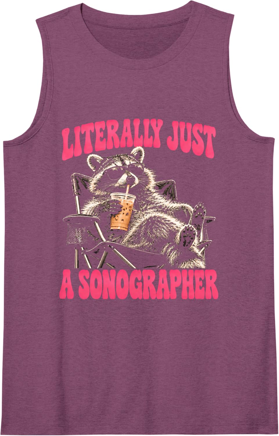 Funny Literally Just A Sonographer Raccoon Retro Sleeveless Tank Top - Purple