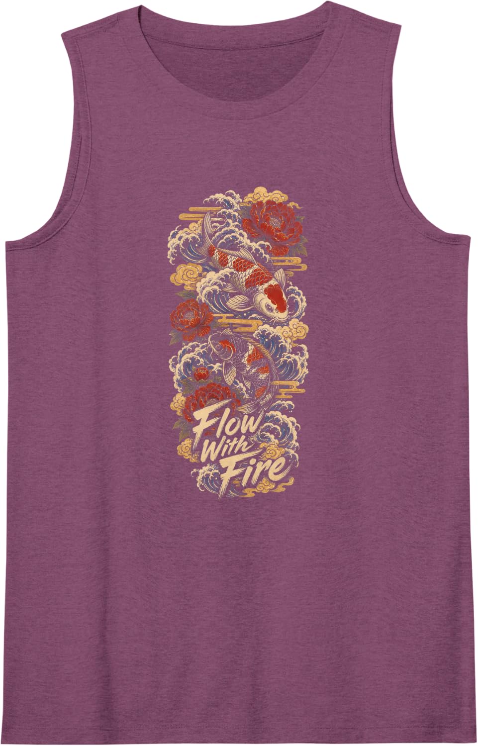 Tattoo Art Japanese Koi Fish Peonies Sleeveless Tank Top - Purple