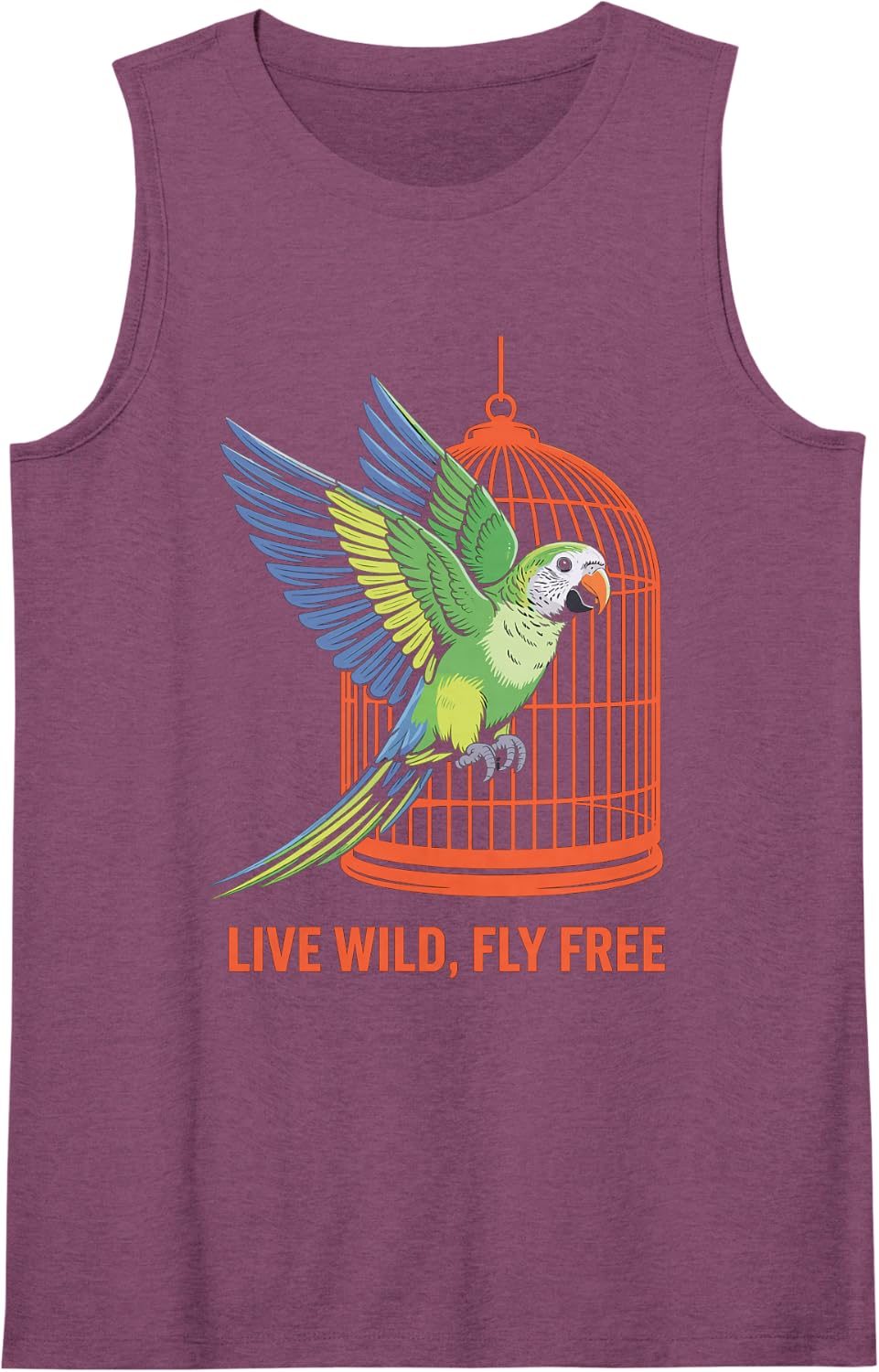Live Wild, Fly Free Parrot Design Sleeveless Tank Top - Purple