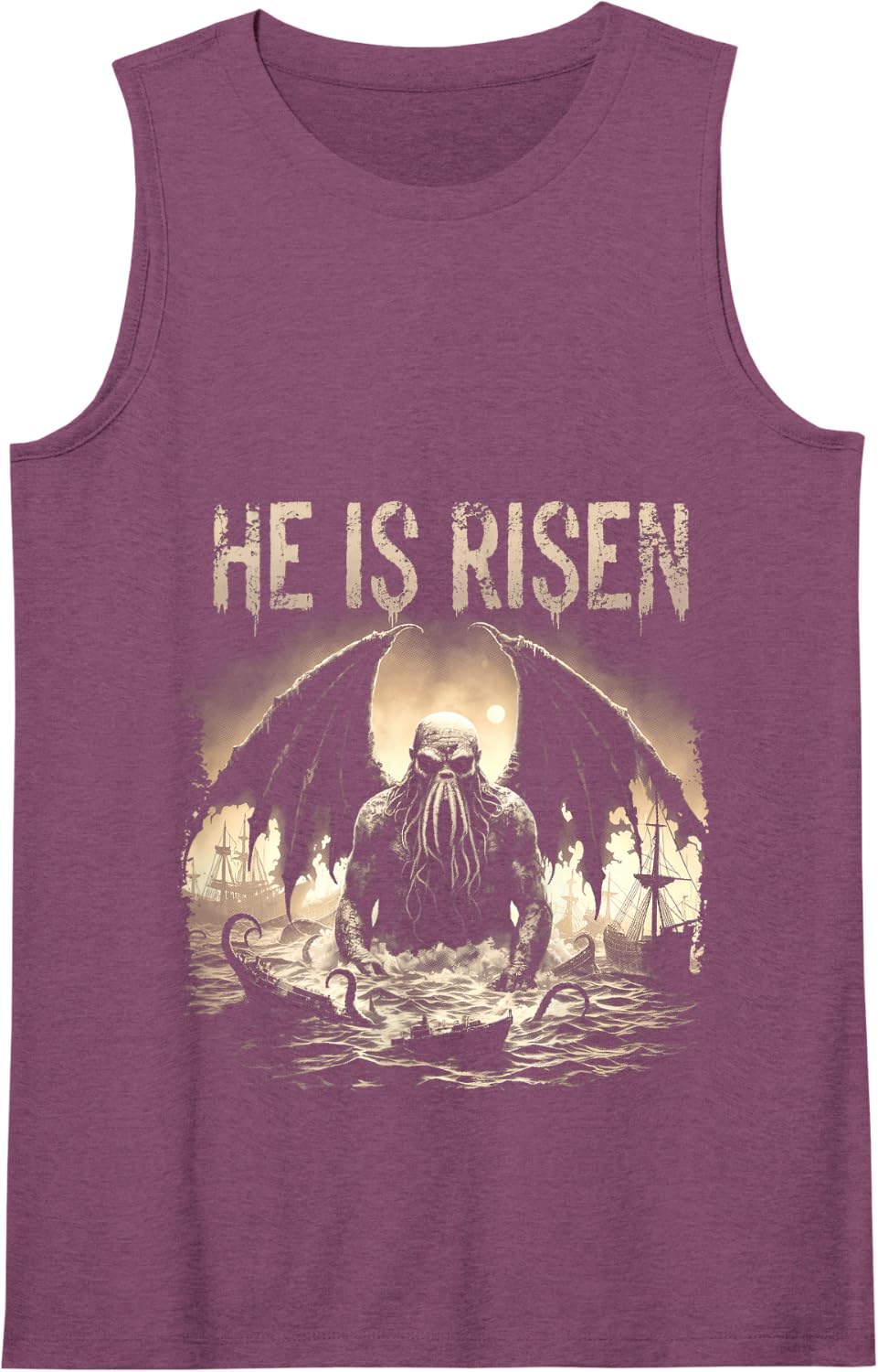 Cthulhu, He Is Risen, Vintage Cthulhu Easter Horror Tank Top - Purple