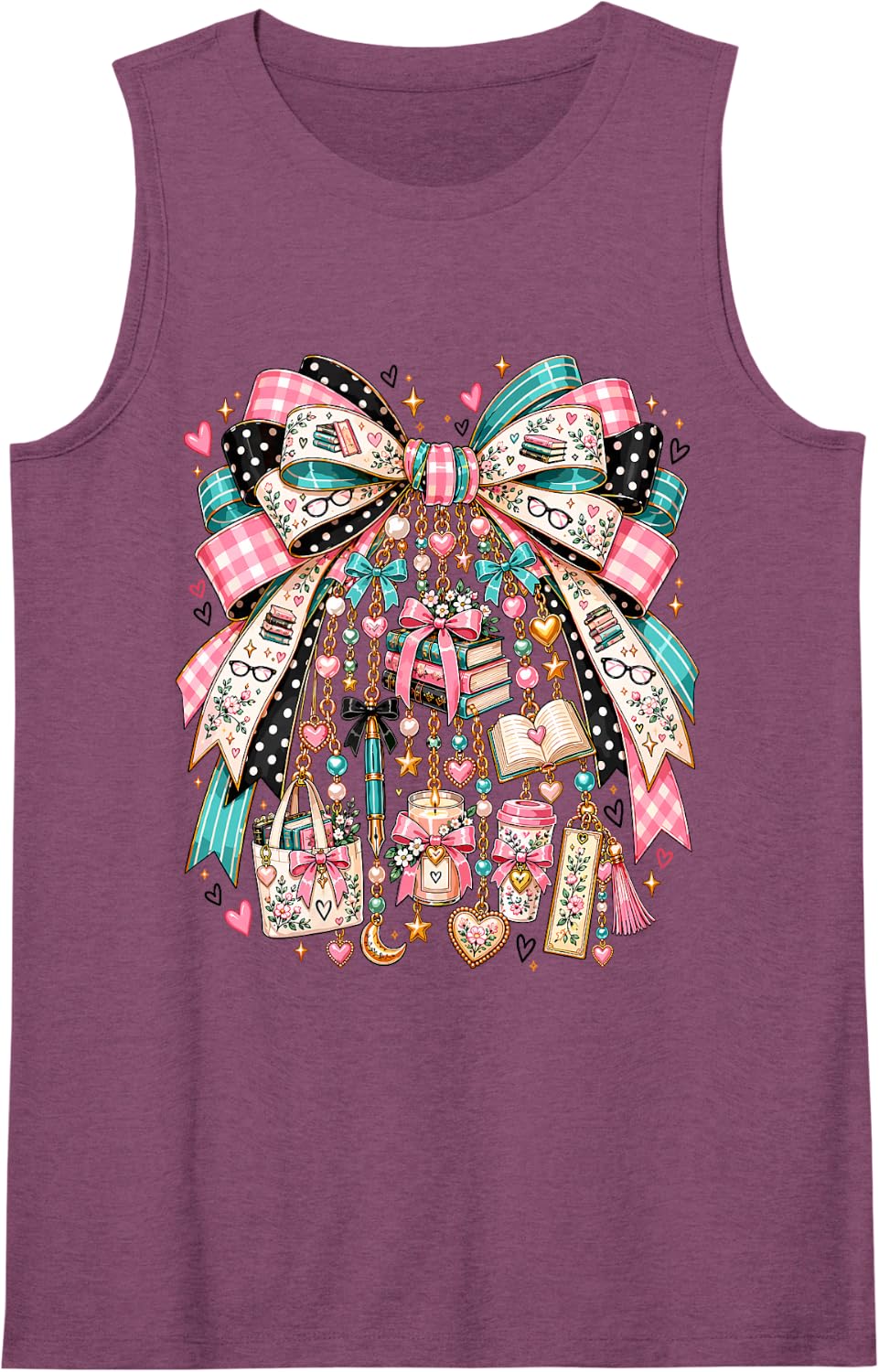 Book Lover Bow Reading Bookworm Librarian Reader Coquette Sleeveless Tank Top - Purple