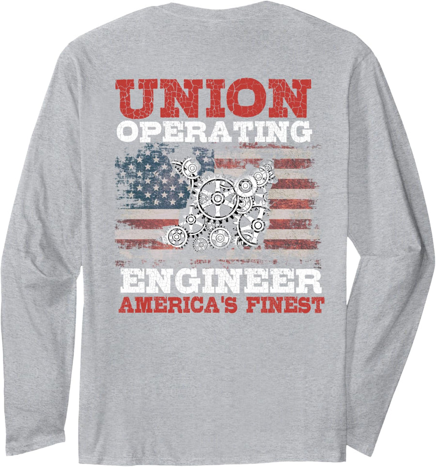 Operating Engineers Design On Back Of Clothing Long Sleeve T-Shirt - Adult Unisex Heather Grey