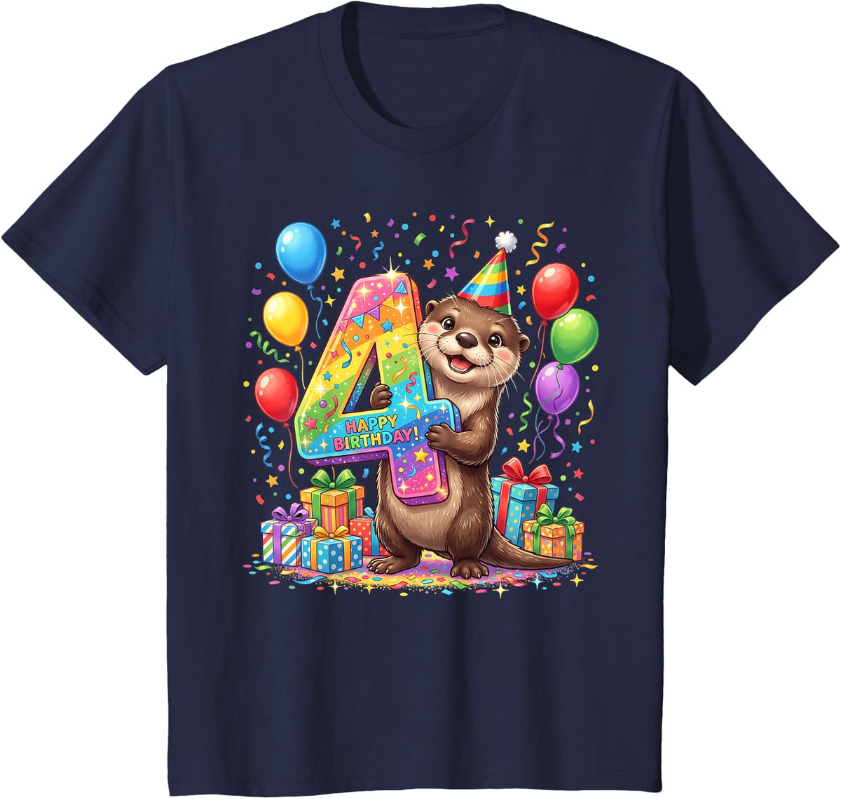 Otter 4th Birthday 4 Years Old T-Shirt - Navy Blue