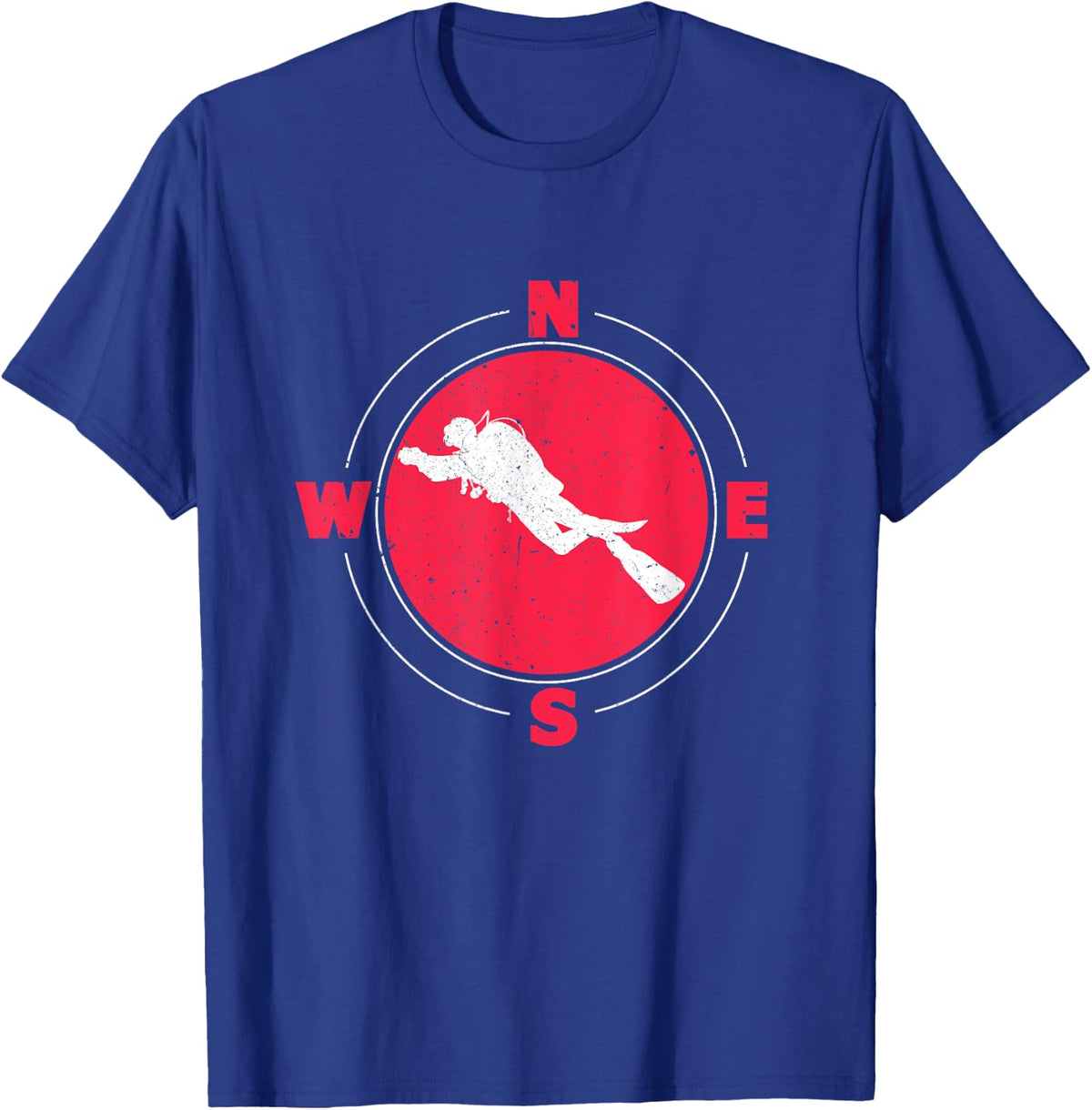 Red White Diving Flag Underwater Scuba Diver Compass T-Shirt - Royal Blue